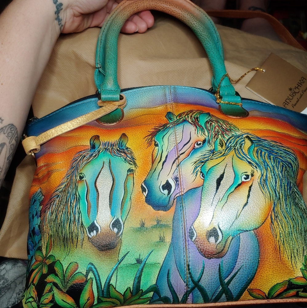 Anuschka Hand Painted Leather Satchel Wild Mustang